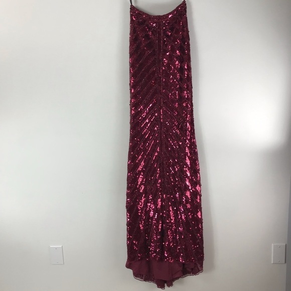 SHERRI HILL 51934 Burgundy Sequin Two Piece Formal Gown Size 2 - Picture 7 of 13
